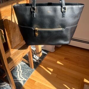 Ralph Lauren Double RL Black Tote with Gold Details